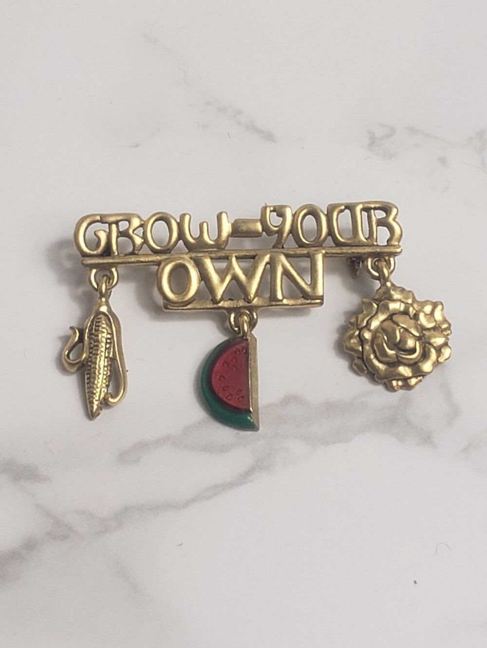Vintage 80s DANECRAFT Grow Your Own Gardening Brooch Pin